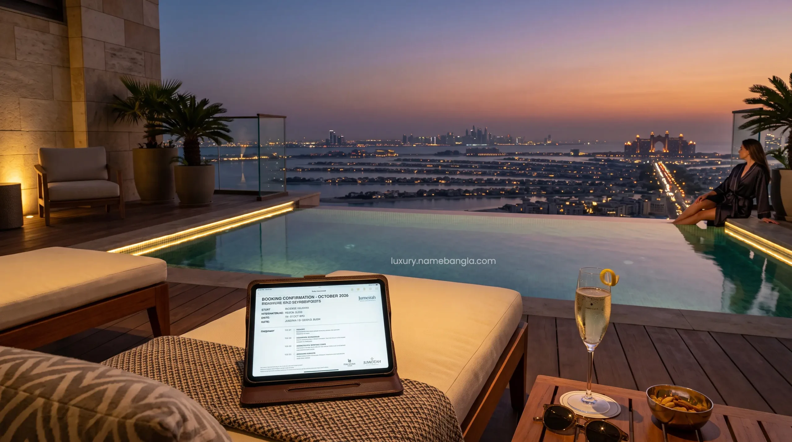Abu Dhabi private villa rentals with infinity pool and luxury tablet booking.
